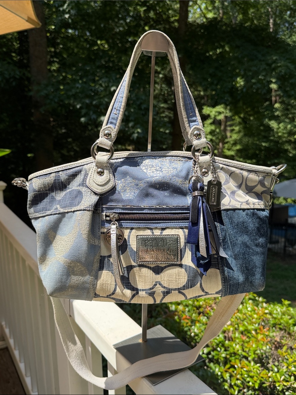 Coach Poppy Denim and Metallic Blue Patchwork Rocker Satchel 2010 w TAGS - Picture 11 of 17